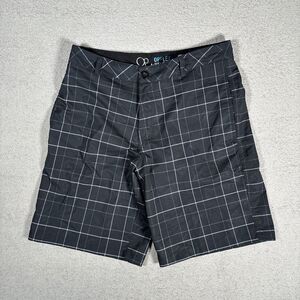 OP Men’s Size 32 4 Way Stretch Shorts Blue Black Checker Board‎ Shorts Zip